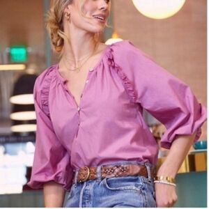 Cleobella Jess Puff Sleeve Ruffle Blouse In Azalea Pink